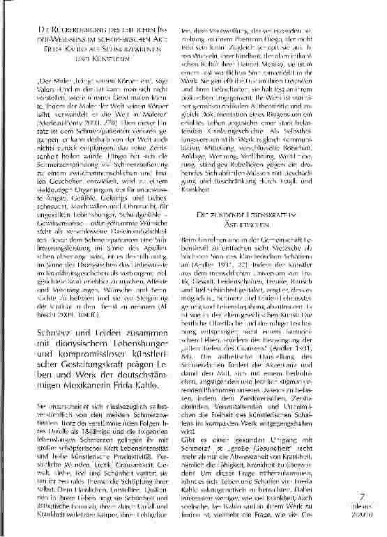 Vorschauseite 4: VERKÖRPERUNG IM SCHÖNEN - LEBEN UND WERK FRIDA KAHLOS ALS HERAUSFORDERUNG FÜR DIESCHMERZTHERAPIE