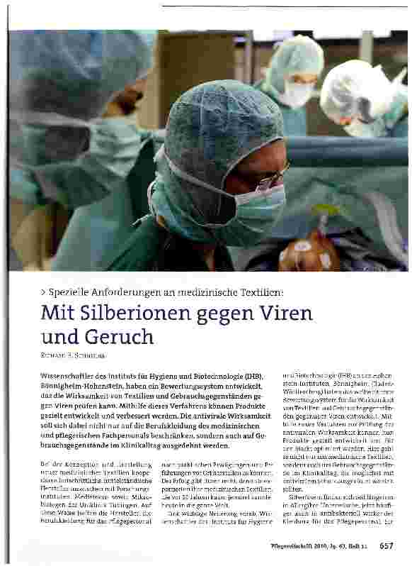 Vorschauseite 1: Mit Silberionen gegen Viren und Geruch
