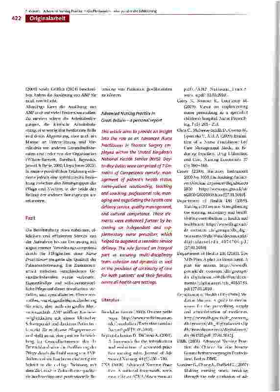 Vorschauseite 6: Advanced Nursing Practice in Großbritannien eine persönliche Schilderung