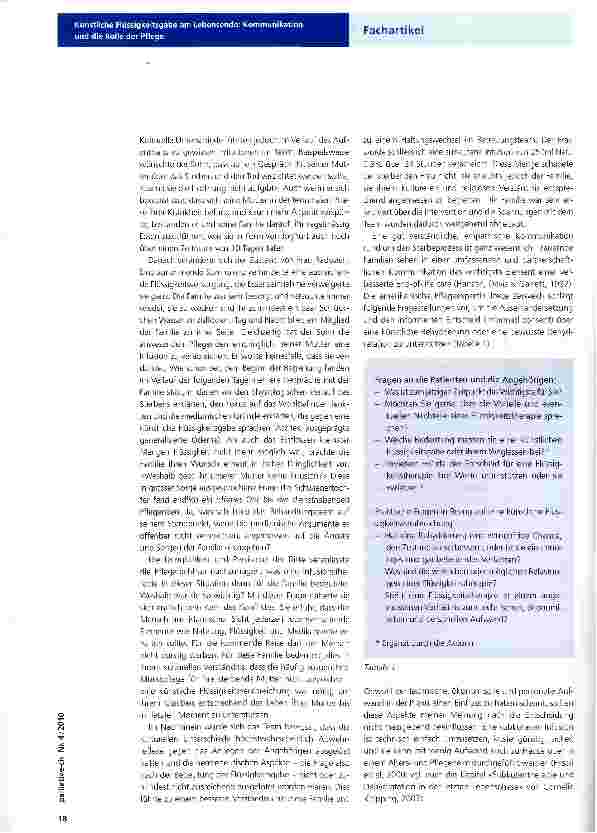Vorschauseite 2: Künstliche Flüssigkeitsgabe am Lebensende: Kommunikation und die Rolle der Pflege