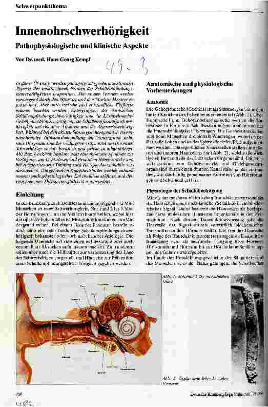 Vorschauseite 1: Innenohrschwerhörigkeit Pathophysiologische und klinische Aspekte