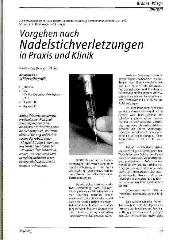 Vorschauseite 1: Vorgehen nach Nadelstichverletzungen in Praxis und Klinik