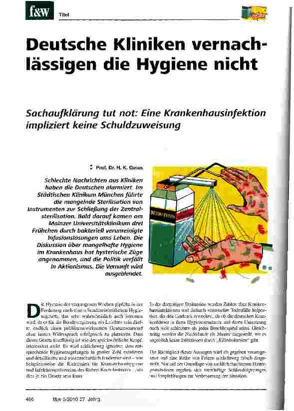 Vorschauseite 1: Deutsche Kliniken vernachlässigen die Hygiene nicht