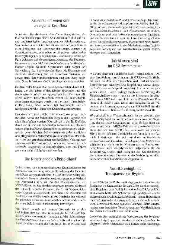 Vorschauseite 2: Deutsche Kliniken vernachlässigen die Hygiene nicht