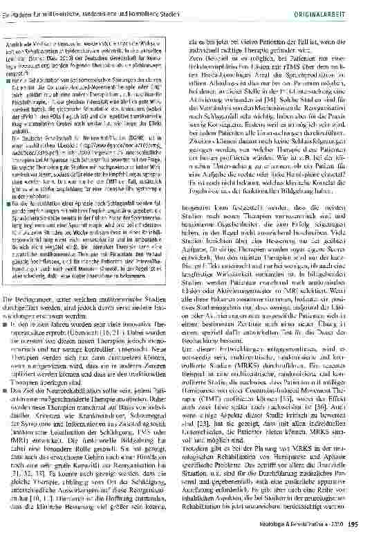 Vorschauseite 2: Neurologische Rehabilitation von Hemiparese und Aphasie: ein Plädoyer für multizentrische, randomisierte und kontrollierte Studien