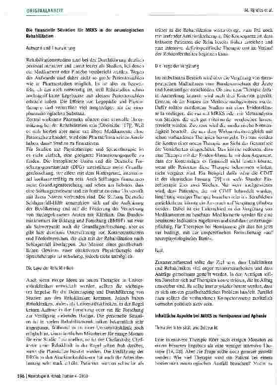 Vorschauseite 3: Neurologische Rehabilitation von Hemiparese und Aphasie: ein Plädoyer für multizentrische, randomisierte und kontrollierte Studien