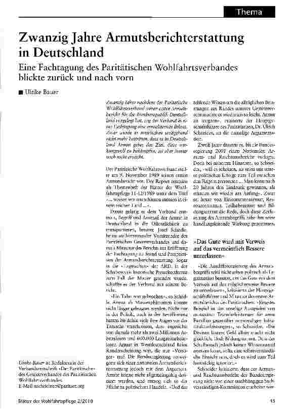 Vorschauseite 1: Zwanzig Jahre Armutsberichterstattung in Deutschland