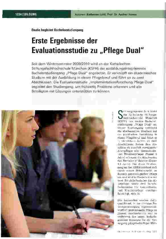Vorschauseite 1: Studie begleitet BachlelorstudiengangErste Ergebnisse der Evaluationsstudie zu „Pflege Dual