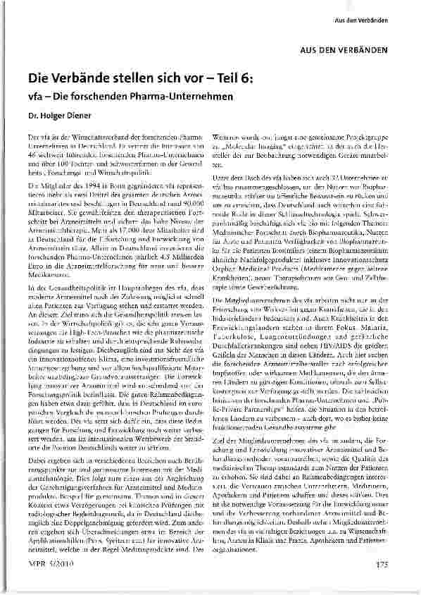 Vorschauseite 1: Die Verbände stellen sich vor-Teil 6: vfa - Die forschenden Pharma-Unternehmen