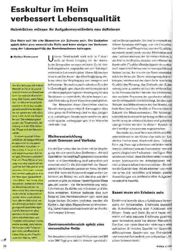 Vorschauseite 1: Esskultur im Heim verbessert Lebenqualität Heimküchen müssen ihr Aufgabenverständnis neu definieren