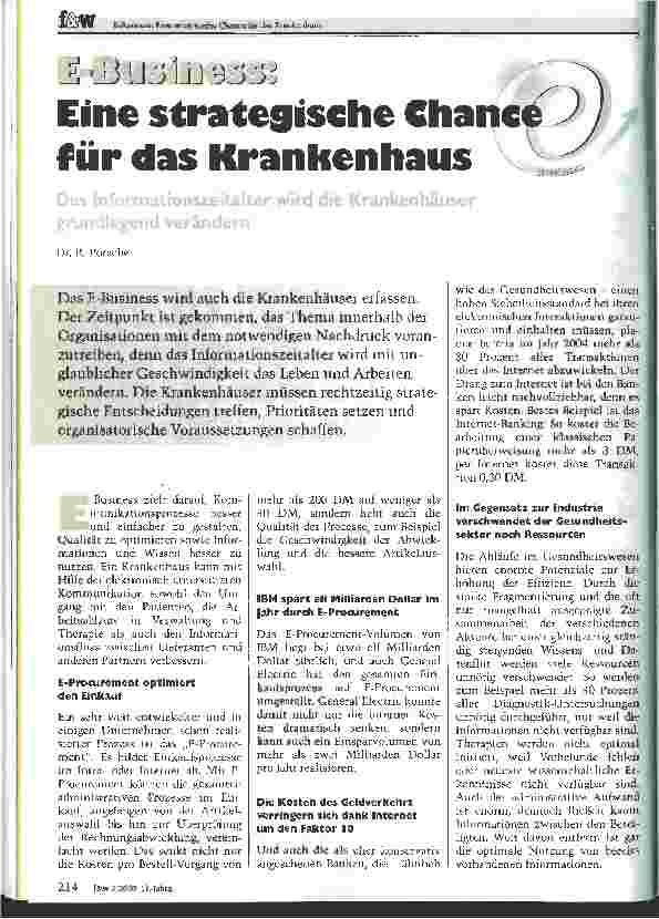 Vorschauseite 1: Eine strategische Chance für das Krankenhaus Das Informationszeitalter wird die Krankenhäuser grundlegend verändern