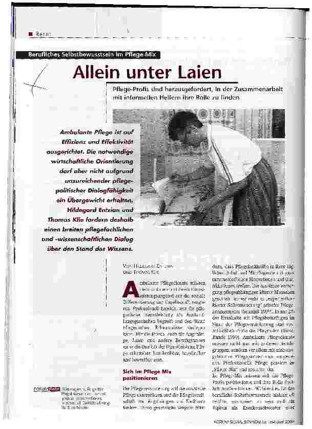 Vorschauseite 1: Allein unter Laien Berufliches Selbstbewusstsein im Pflege-Mix