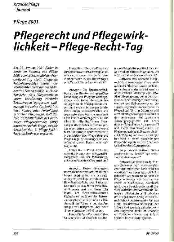 Vorschauseite 1: Pflegerecht und Pflegewirklichkeit - Pflege-Recht-Tag Pflege 2001
