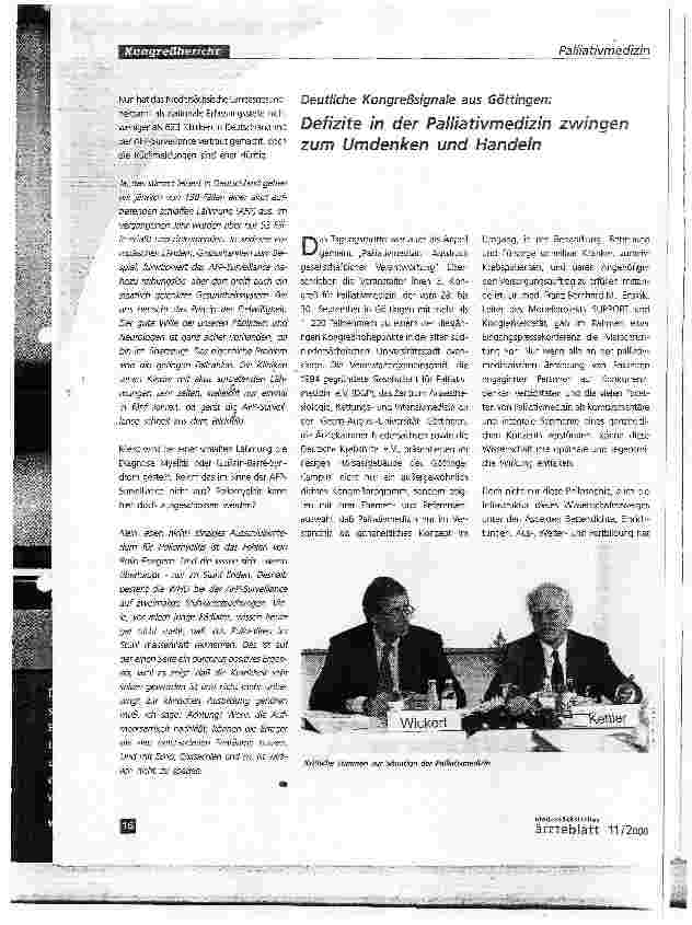 Vorschauseite 1: Deutliche Kongreßsignale aus Göttingen:Defizite in der Palliativmedizin zwingen zum Umdenken und Handeln