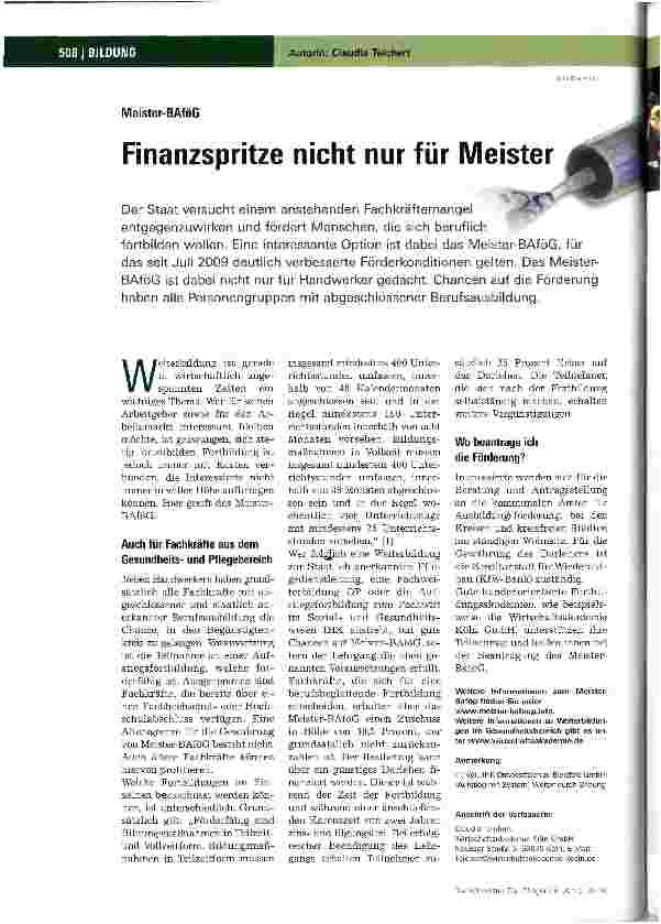 Vorschauseite 1: Finanzspritze nicht nur für Meister