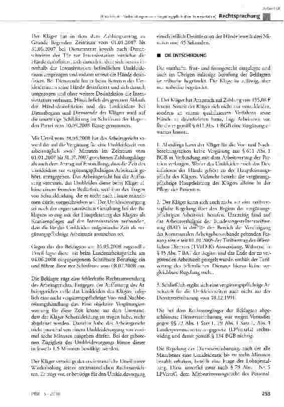 Vorschauseite 2: Umkleidezeit - Vorbereitungszeiten - Vergütungspflicht (hier: Intensivstation)