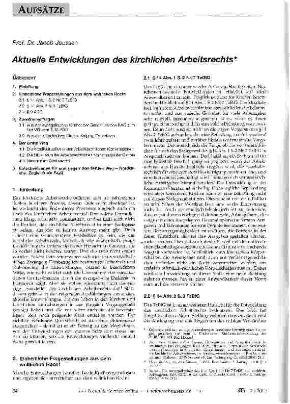 Vorschauseite 1: Aktuelle Entwicklungen des kirchlichen Arbeitsrechts