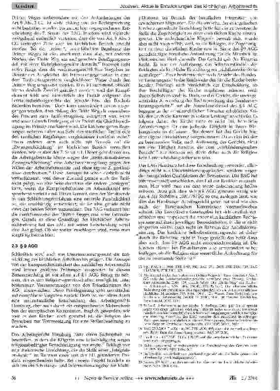 Vorschauseite 3: Aktuelle Entwicklungen des kirchlichen Arbeitsrechts