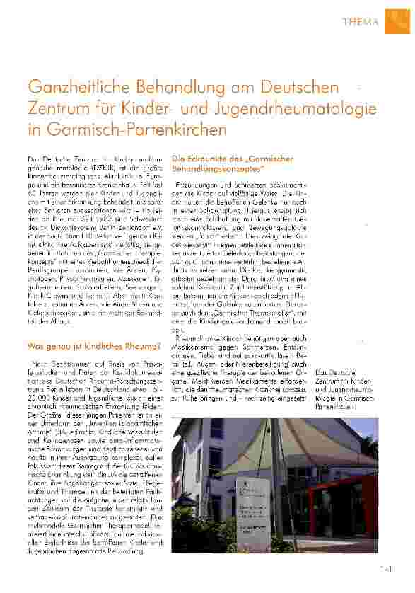 Vorschauseite 1: Ganzheitliche Behandlung am Deutschen • Zentrum für Kinderund Jugendrheumatologie in Garmisch-Partenkirchen