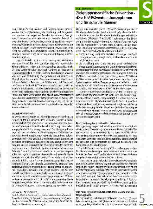 Vorschauseite 1: Zielgruppenspezifische Prävention ->Die HlV-Präventionskonzepte von und für schwule Mannen