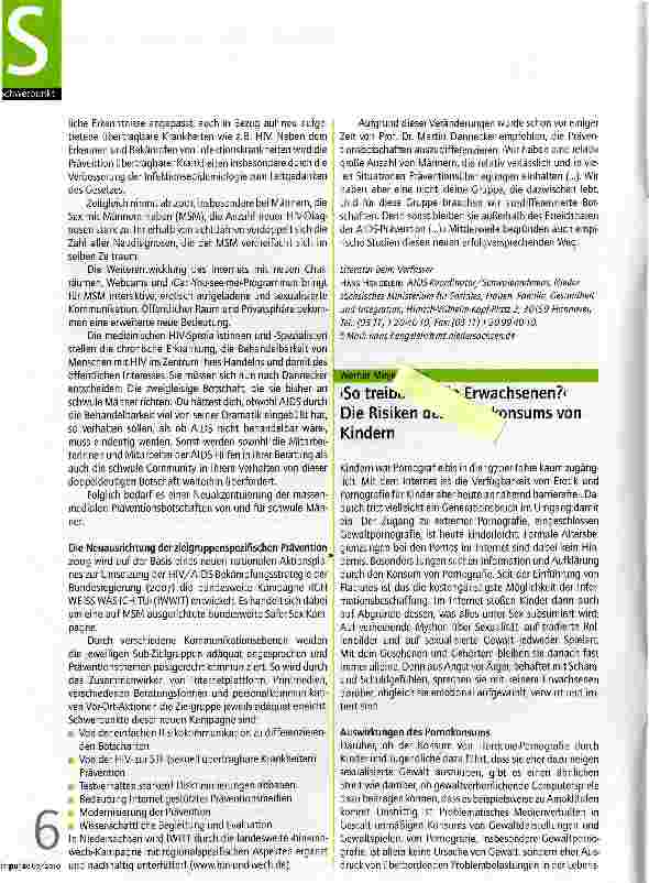 Vorschauseite 2: Zielgruppenspezifische Prävention ->Die HlV-Präventionskonzepte von und für schwule Mannen