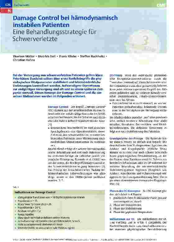 Vorschauseite 1: Damage Control bei hämodynamisch instabilen Patienten Eine Behandlungsstrategie für Schwerverletzte