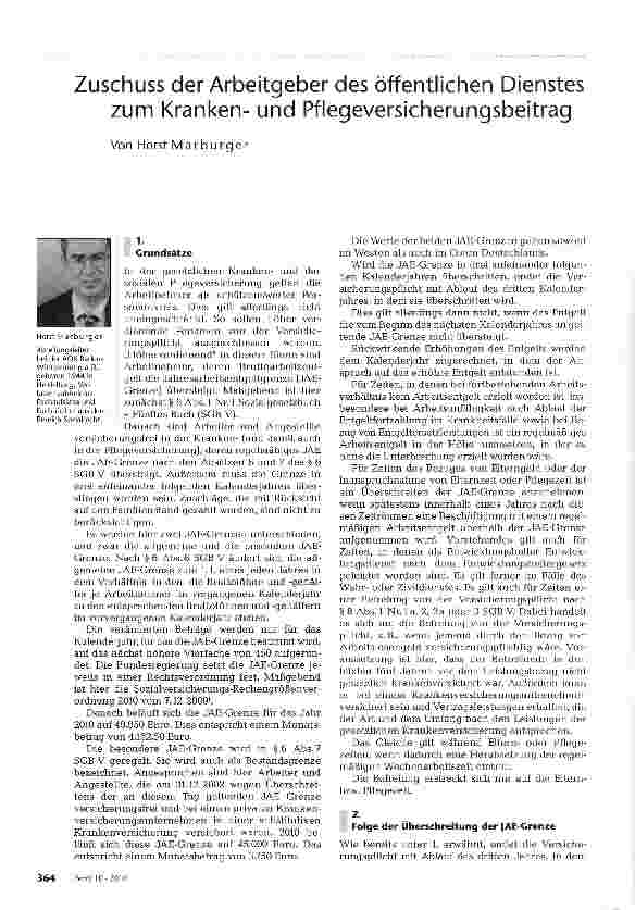 Vorschauseite 1: Zuschuss der Arbeitgeber des öffentlichen Dienstes zum Krankenund Pflegeversicherungsbeitrag