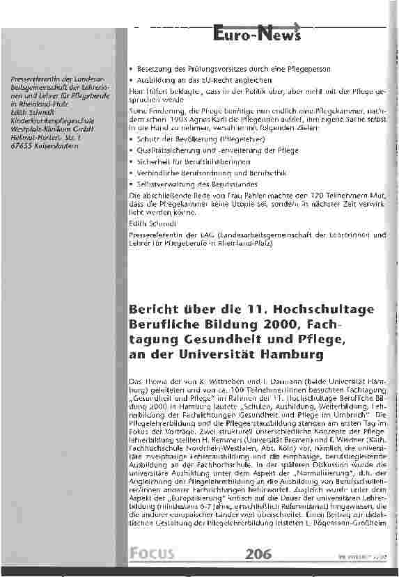 Vorschauseite 1: Bericht über die 11. Hochschultage Berufliche Bildung 2000, Fachtagung Gesundheit und Pflege, an der Universität Hamburg