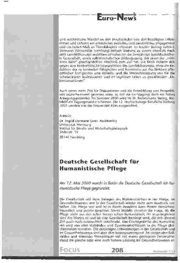 Vorschauseite 3: Bericht über die 11. Hochschultage Berufliche Bildung 2000, Fachtagung Gesundheit und Pflege, an der Universität Hamburg