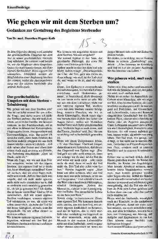 Vorschauseite 1: Wie gehen wir mit dem Sterben um? Gedanken zur Gestaltung des Begleitens Sterbender