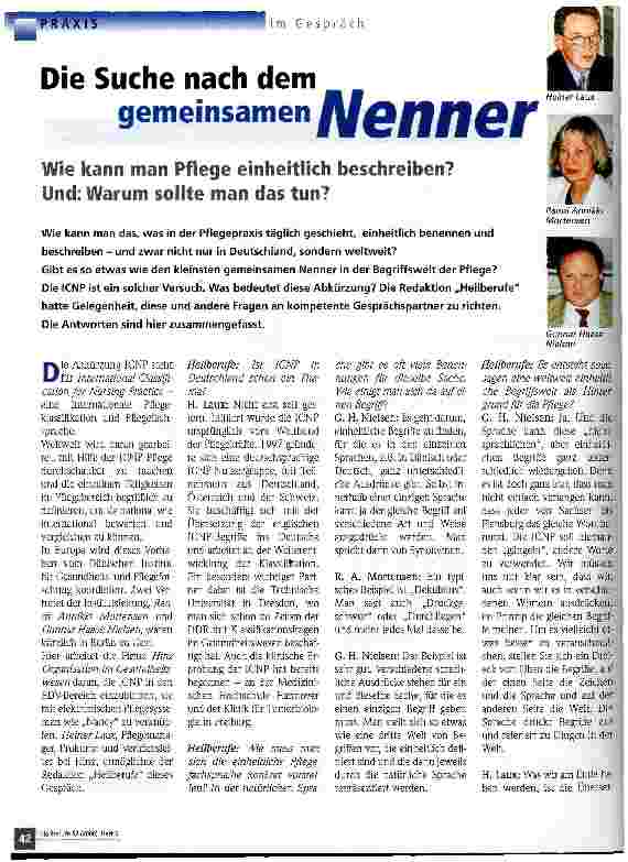 Vorschauseite 1: Die Suche nach dem gemeinsamen Nenner Wie kann man Pflege einheitlich beschreiben? Und: Warum sollte man das tun?