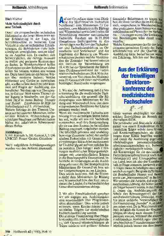 Vorschauseite 1: Aus der Erklärung der freiwilligen Direktorenkonferenz der medizinischen Fachschulen