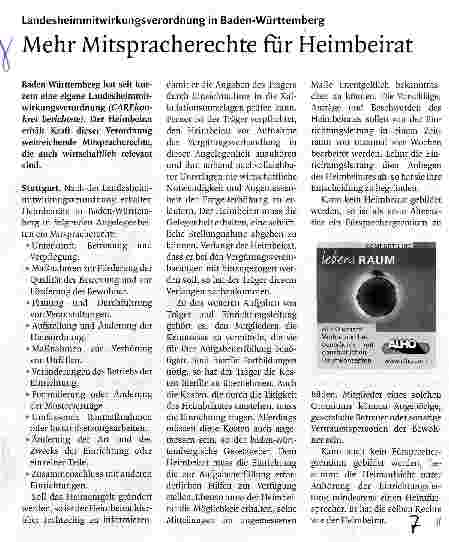 Vorschauseite 1: Mehr Mitspracherechte für Heimbeirat