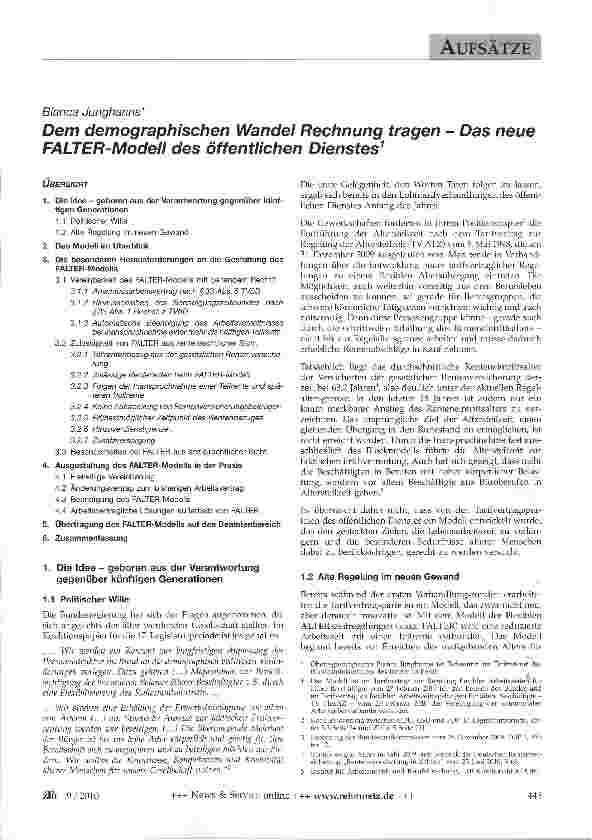 Vorschauseite 1: Dem demographischen Wandel Rechnung tragen - Das neue FALTER-Modell des öffentlichen Dienstes1