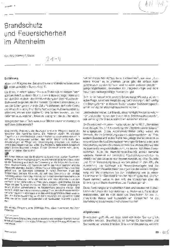 Vorschauseite 1: Brandschutz und Feuersicherheit im Altenheim