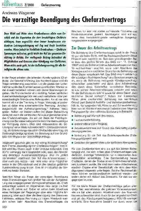 Vorschauseite 1: Die vorzeitige Beendigung des Chefarztvertrags