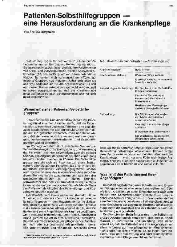 Vorschauseite 1: Patienten - Selbsthilfegruppen eine Herausforderung an die Krankenpflege