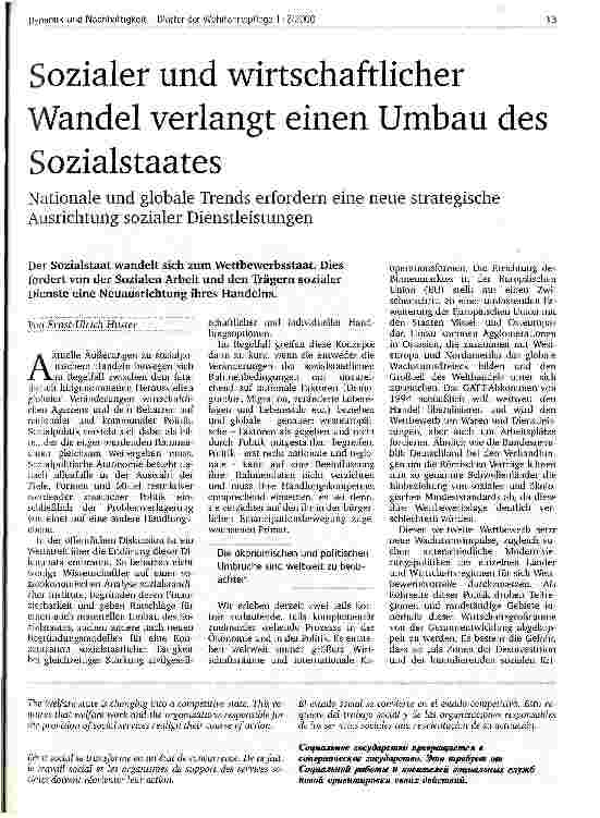 Vorschauseite 1: Sozialer und wirtschaftlicher Wandel verlangt einen Umbau des Sozialstaates Nationale und globale Trends erfordern eine neue strategische Ausrichtung sozialer Dienstleistungen