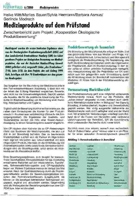 Vorschauseite 1: Medizinprodukte auf dem Prüfstand Zwischenbericht zum Projekt Kooperaton Ökologische Produktbewertung