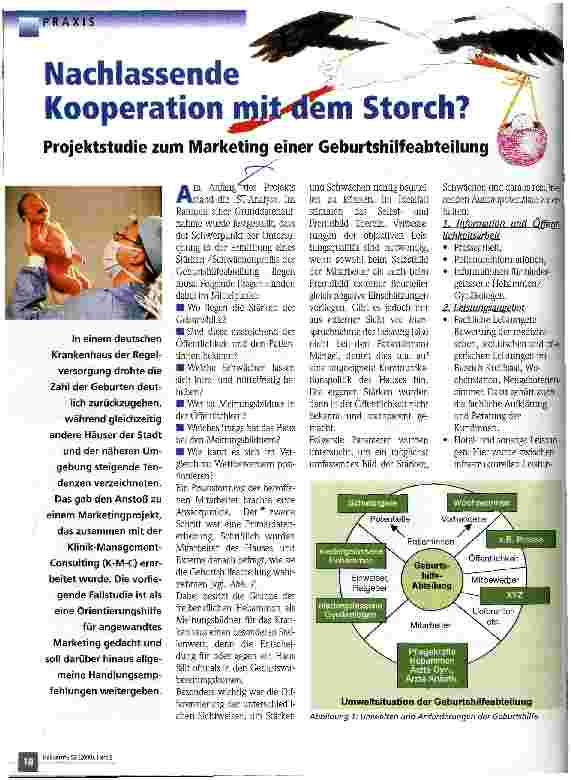 Vorschauseite 1: Nachlassende Kooperation mit dem Storch? Projektstudie zum Marketing einer Geburtshilfeabteilung