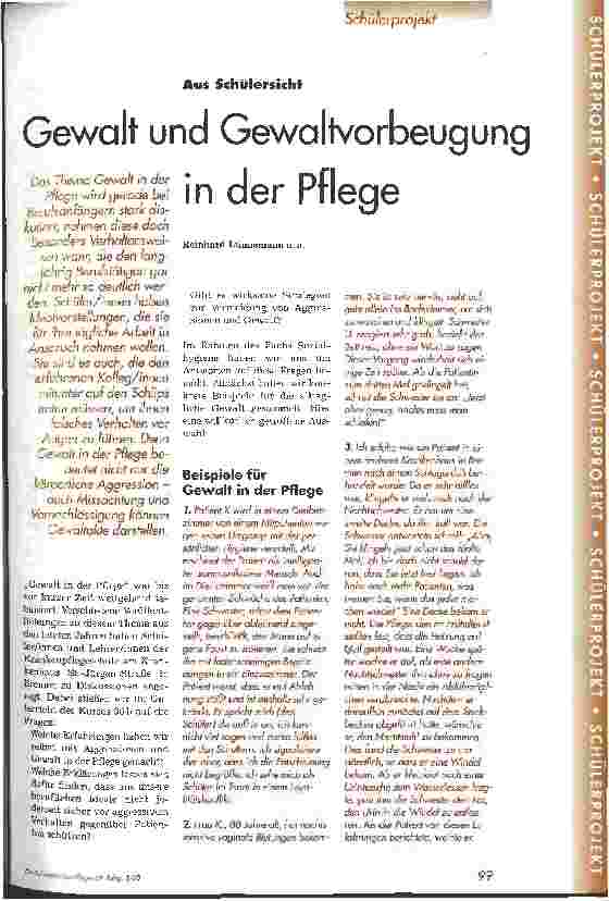 Vorschauseite 1: Gewalt und Gewaltvorbeugung in der Pflege Aus Schülersicht