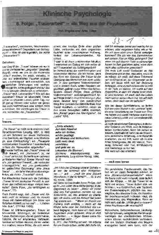 Vorschauseite 1: Klinische Psychologie 8. Folge: Trauerarbeit - ein Weg aus der Psychosomatik