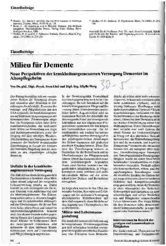 Vorschauseite 1: Milieu für Demente - Neue Perspektiven der krankheitsangemessenen Versorgung Dementer im Altenpflegeheim