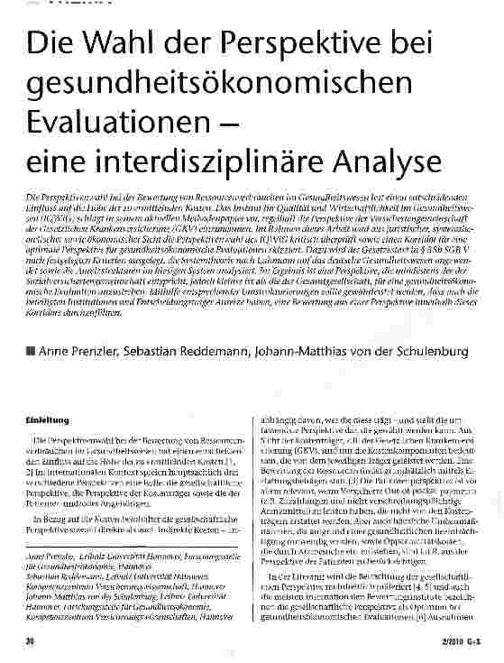 Vorschauseite 1: Die Wahl der Perspektive bei gesundheitsökonomischen Evaluationen - eine interdisziplinäre Analyse