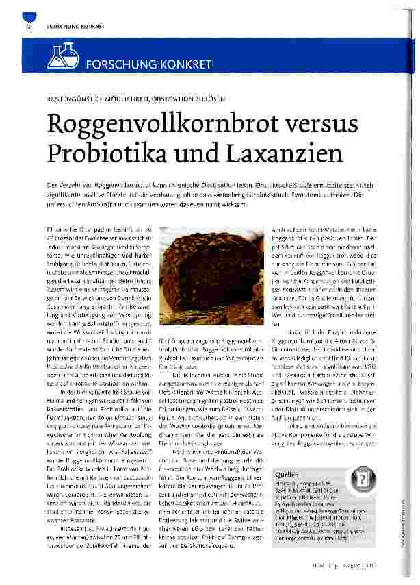 Vorschauseite 1: KOSTENGÜNSTIGE MÖGLICHKEIT, OBSTIPATION ZU LÖSENRoggenvollkornbrot versus Probiotika und Laxanzien