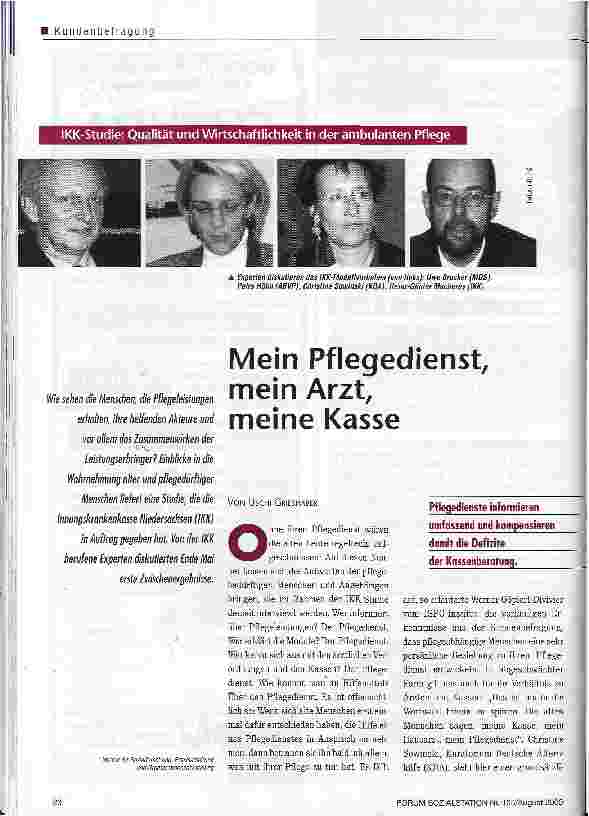 Vorschauseite 1: Mein Pflegedienst, mein Arzt, meine Kasse IKK-Studie : Qualität und Wirtschaftlichkeit in der ambulanten Pflege