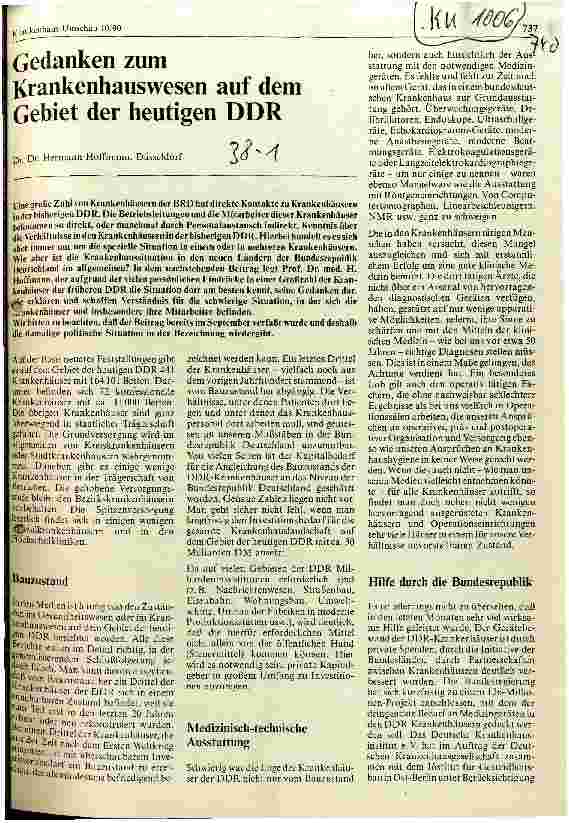 Vorschauseite 1: Gedanken zum Krankenhauswesen auf dem Gebiet der heutigen DDR