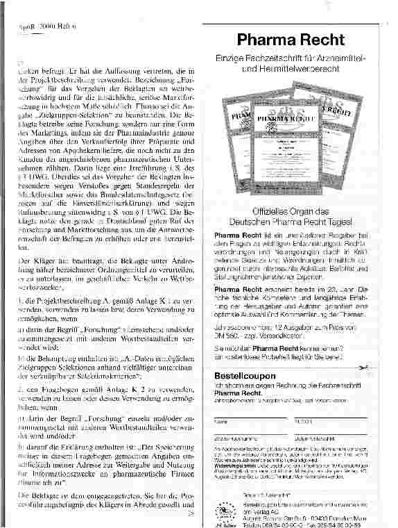 Vorschauseite 2: Zur Frage der Irreführung durch Verwendung des Begriffs der Gesundheitsforschung im Firmennamen eines Unternehmens