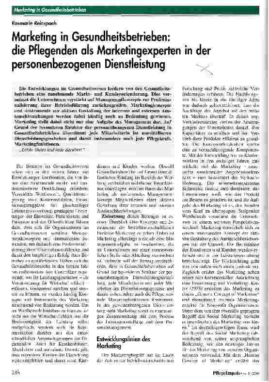 Vorschauseite 1: Marketing in Gesundheitsbetrieben Die Pflegenden als Marketingexperten in der personenbezogenen Dienstleistung