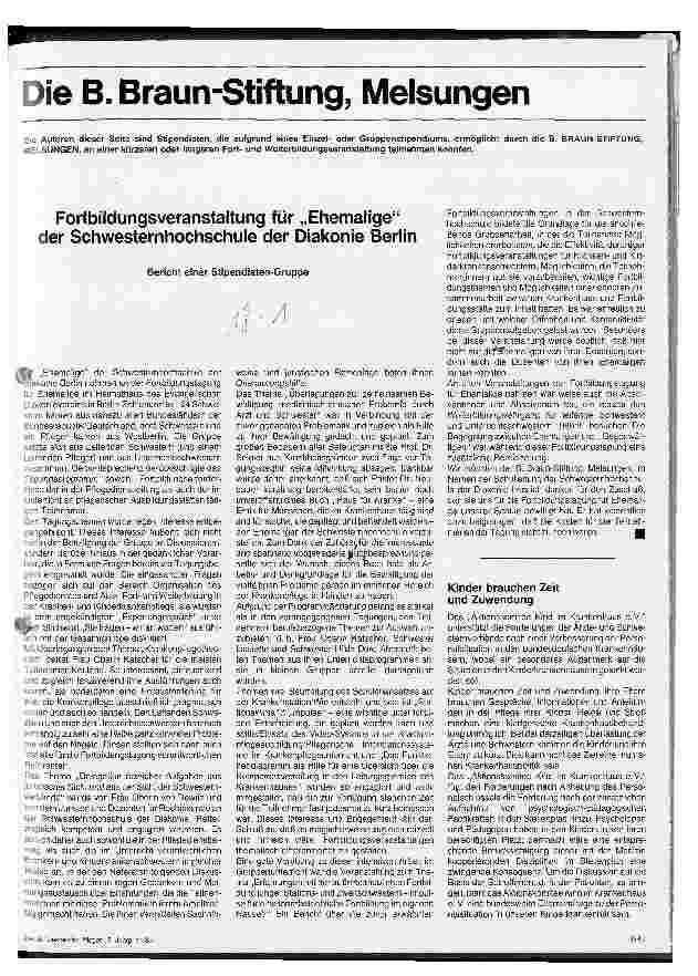 Vorschauseite 1: Fortbildungsveranstaltung für Ehemalige der Schwesternhochschule der Diakonie Berlin